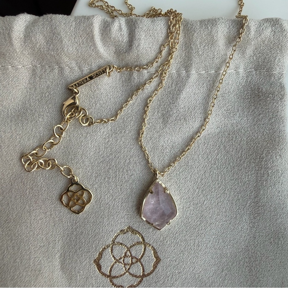 Kendra Scott | Cory Pink Quartz Pendant Gold Chain Link Necklace 18” + 2” Ext